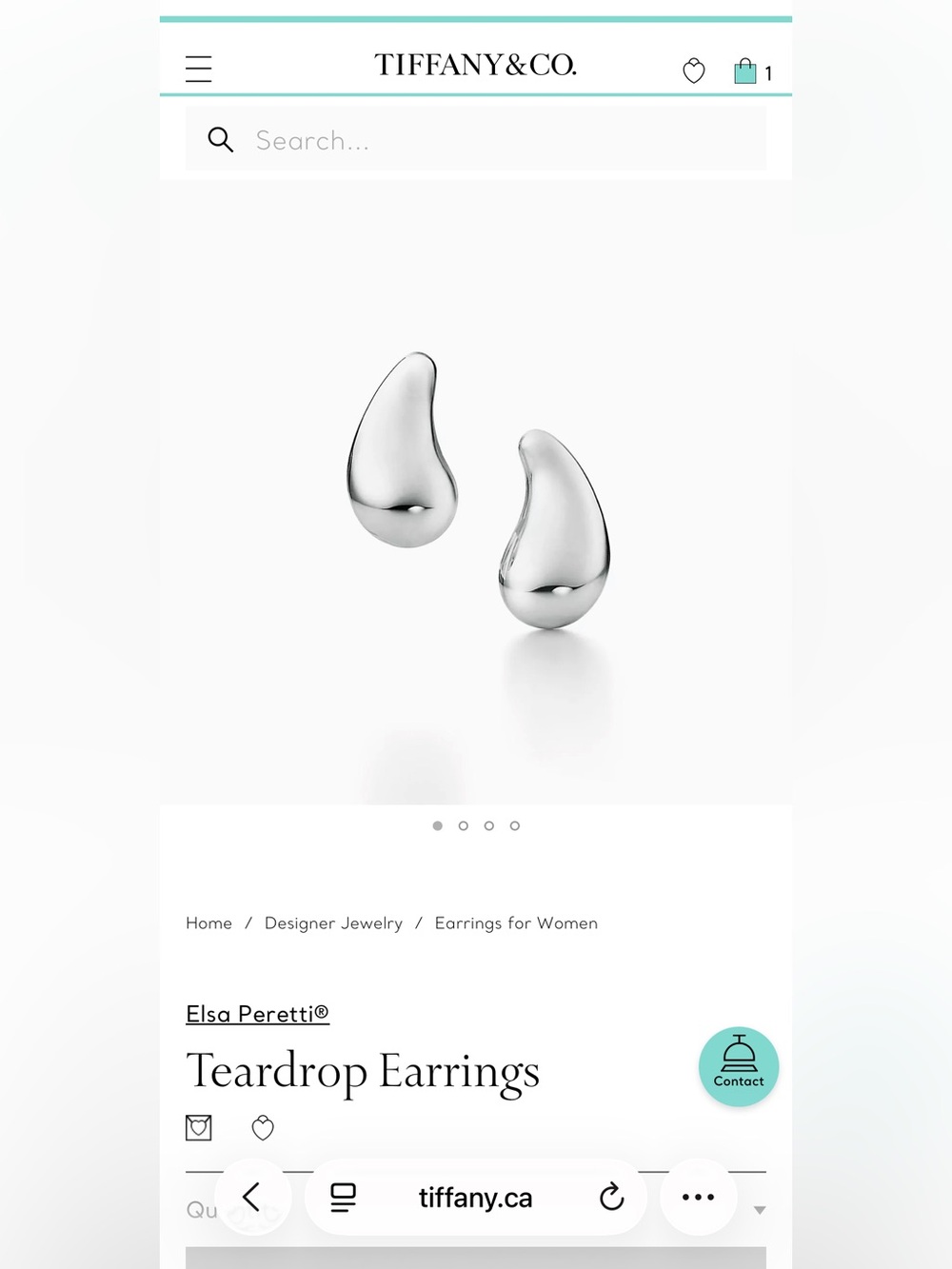 Tiffany Teardrop Elsa Peretti Earrings in 925 Silver
